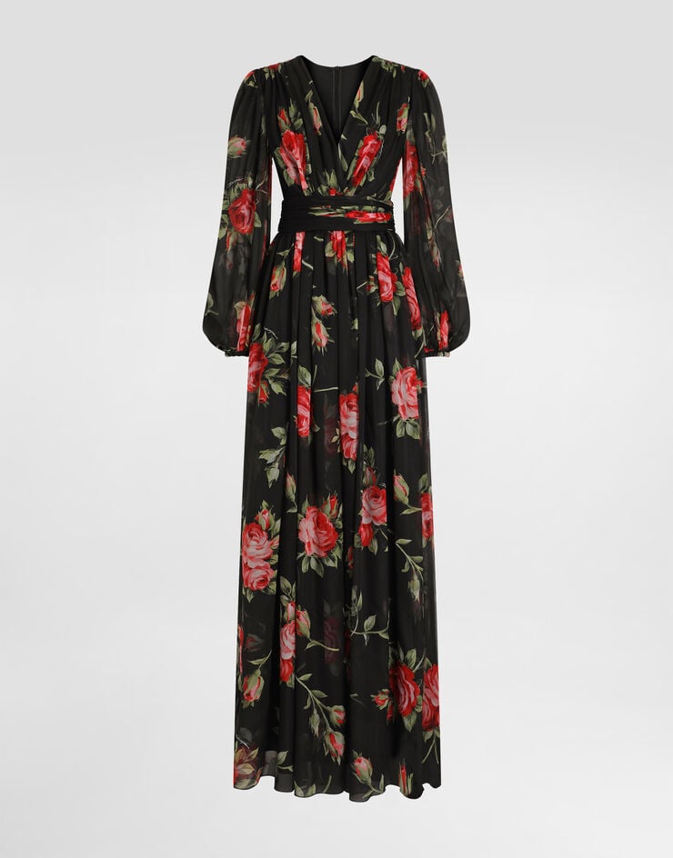 Dolce & Gabbana Rose bouquet-print long chiffon dress Multicolor F612UTIS11F
