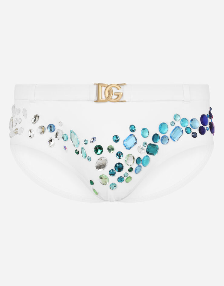 Dolce & Gabbana DG 로고 & 크리스털 디테일 하이 레그 브리프 수영복 멀티 컬러 M4A47JFUGA2