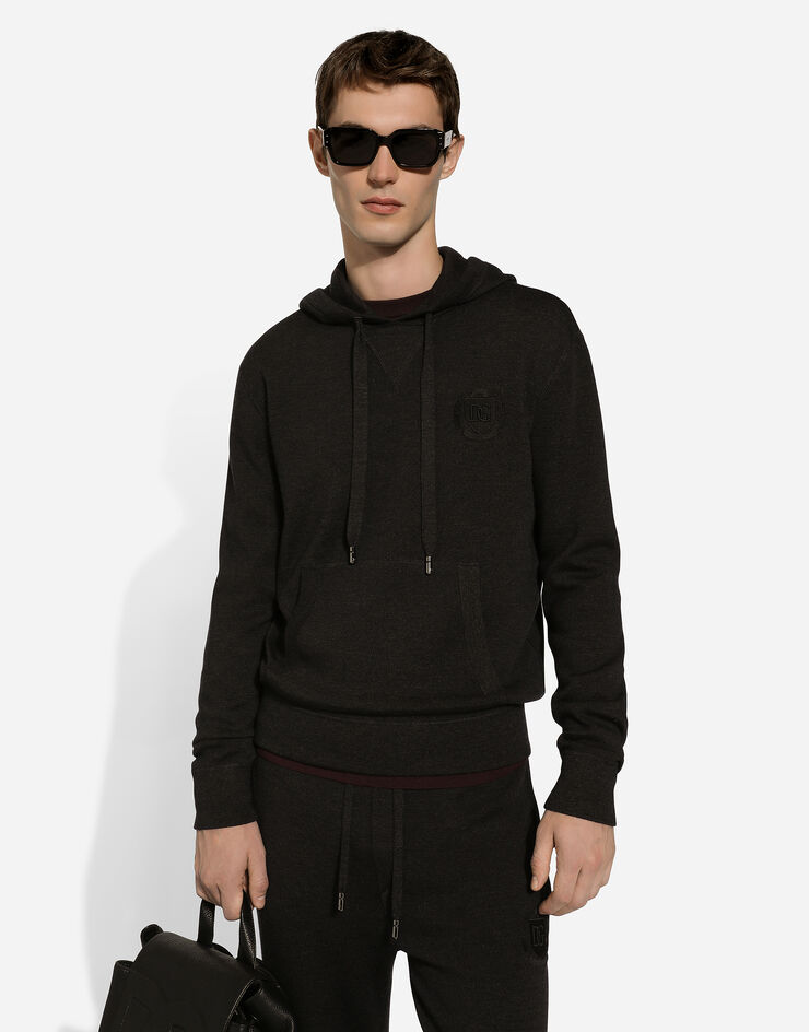Dolce & Gabbana DG 拼饰真丝与羊毛连帽卫衣 灰 GXV55ZJFMCZ