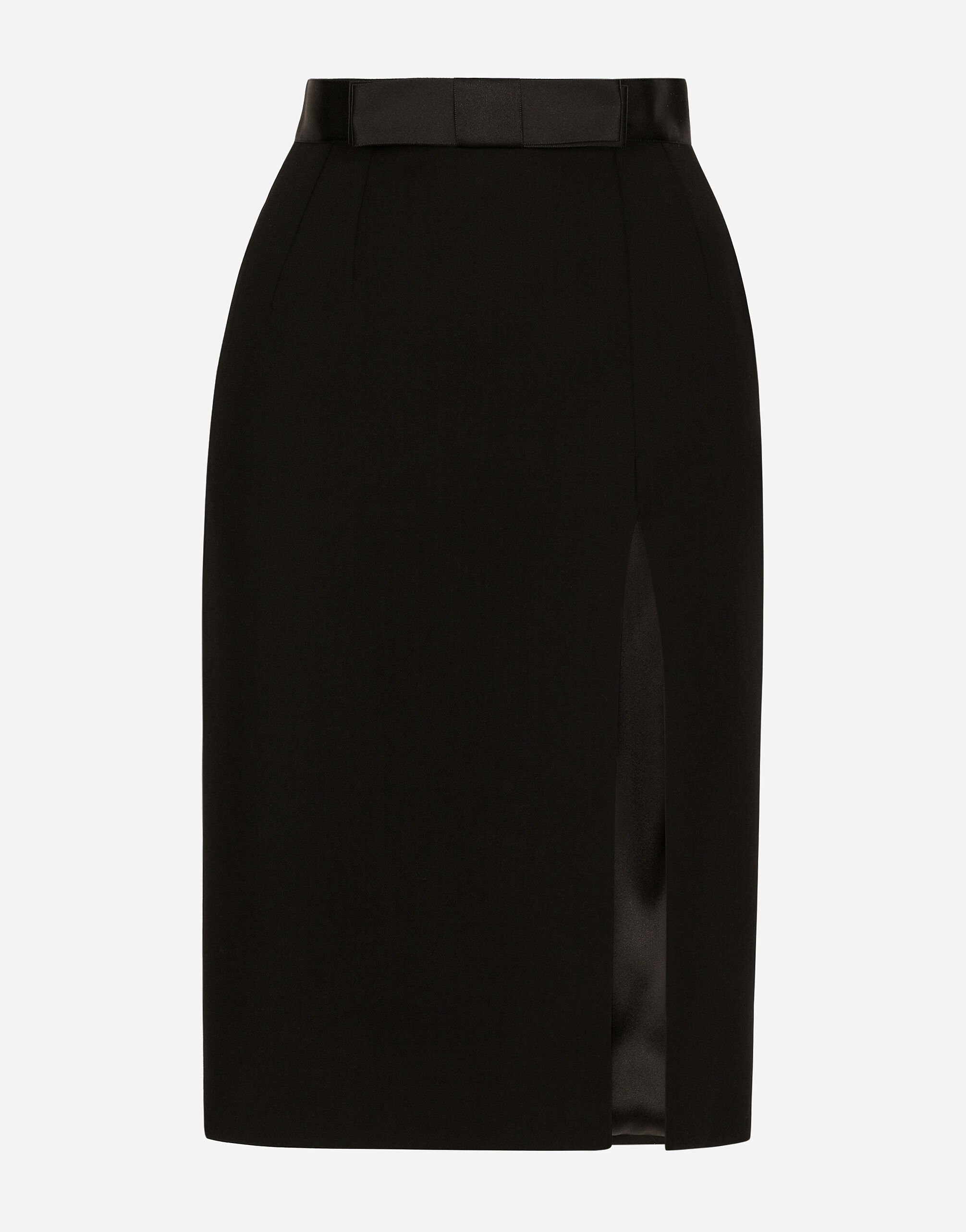 Dolce & Gabbana Falda midi de tubo de lana con cinturilla de raso Negro F29ZMTFU28J