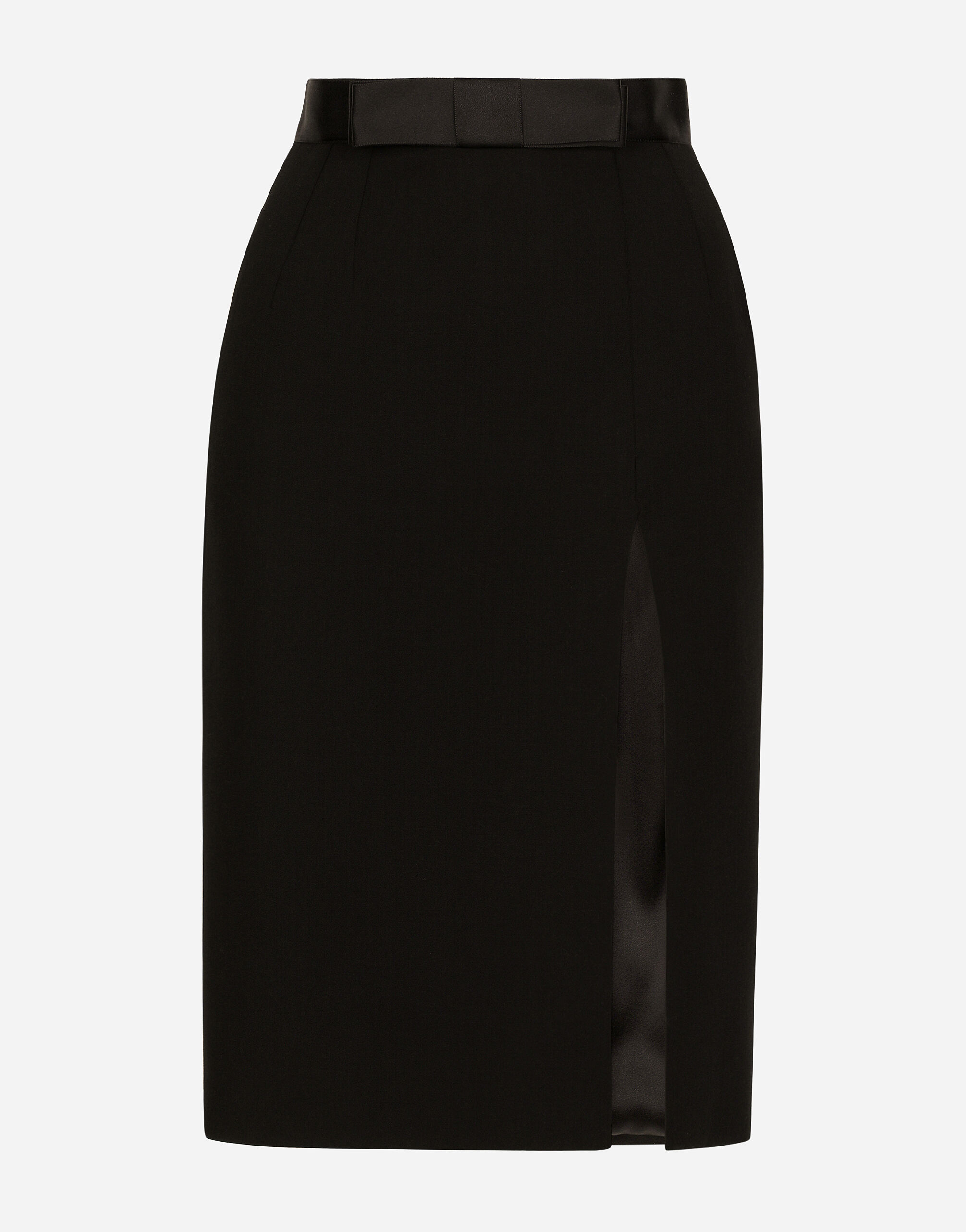 Dolce & Gabbana Wool midi pencil skirt with satin waistband Red F4CBFTFURAD