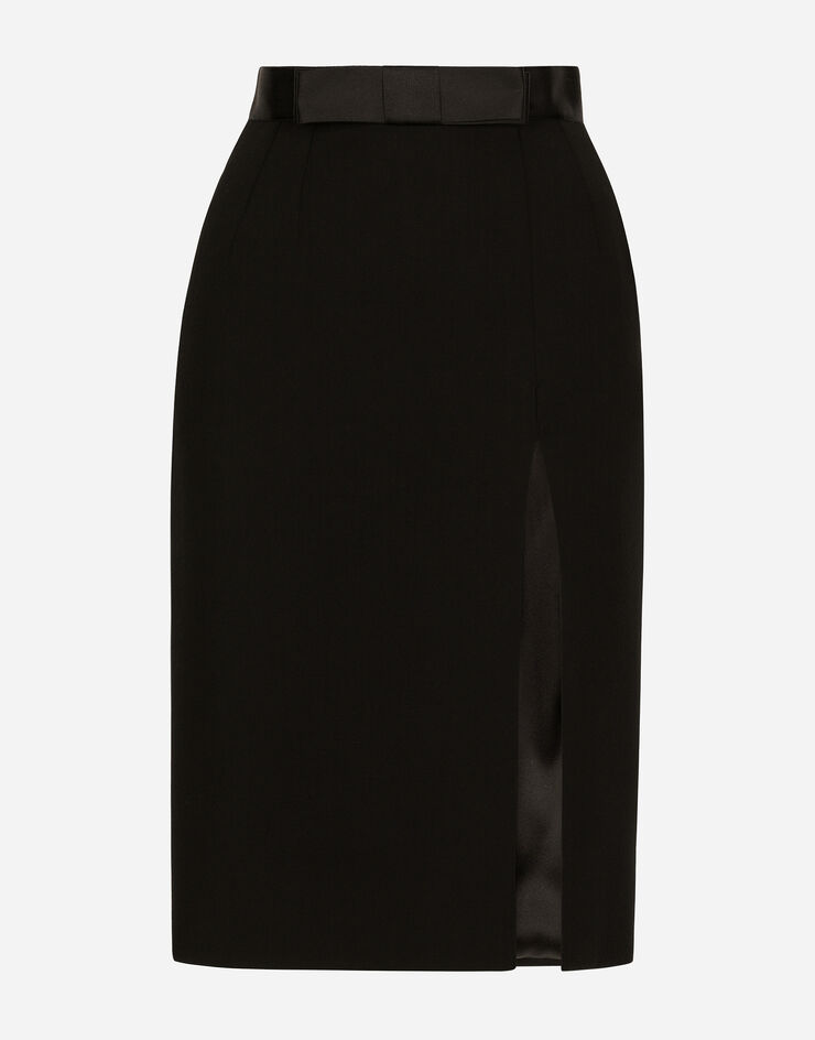 Dolce & Gabbana ミディタイトスカート ウール サテンベルト ブラック F4CVBTFUBF1