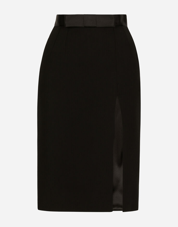 Dolce & Gabbana Wool midi pencil skirt with satin waistband Black F4CVBTFUBF1