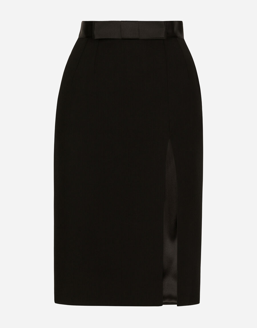 Wool midi pencil skirt with satin waistband