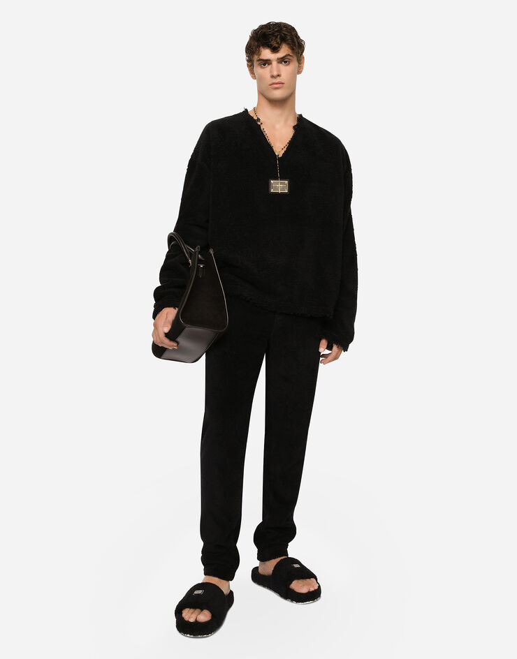 Dolce & Gabbana Pantalón de chándal en rizo con placa Negro GV1IATHU7OC