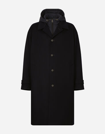 Dolce & Gabbana Cashmere single-breasted coat with hood Blue G042OTFU27C