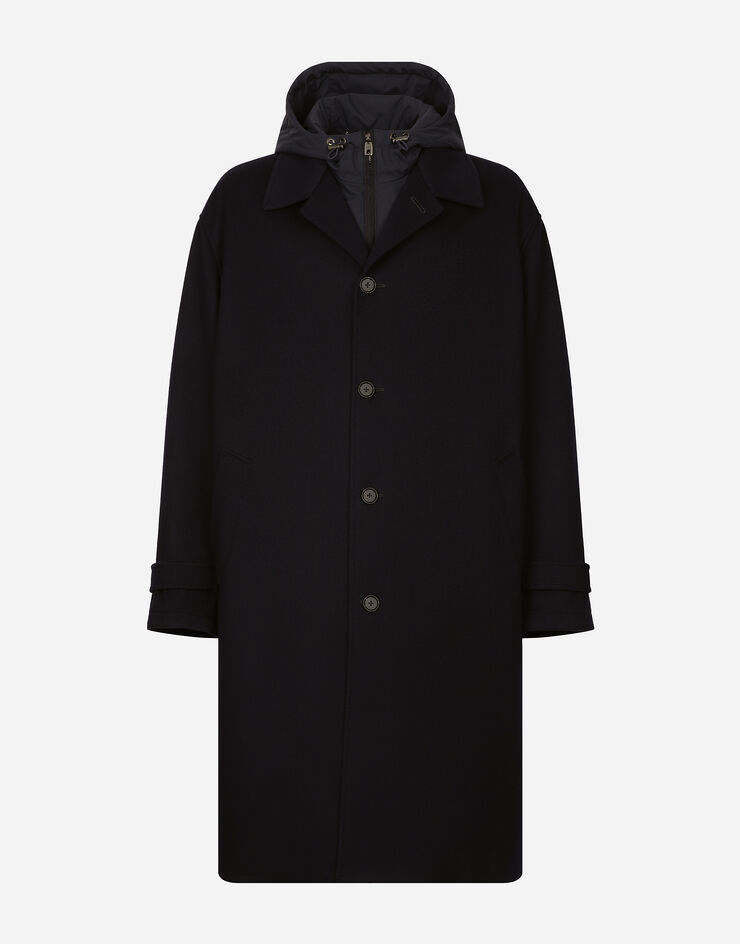 Dolce & Gabbana Cashmere single-breasted coat with hood Blue G042OTFU27C