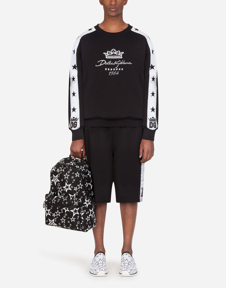 Dolce & Gabbana JERSEY SWEATER WITH DOLCE&GABBANA EMBROIDERY BLACK G9OI5ZFU7DU