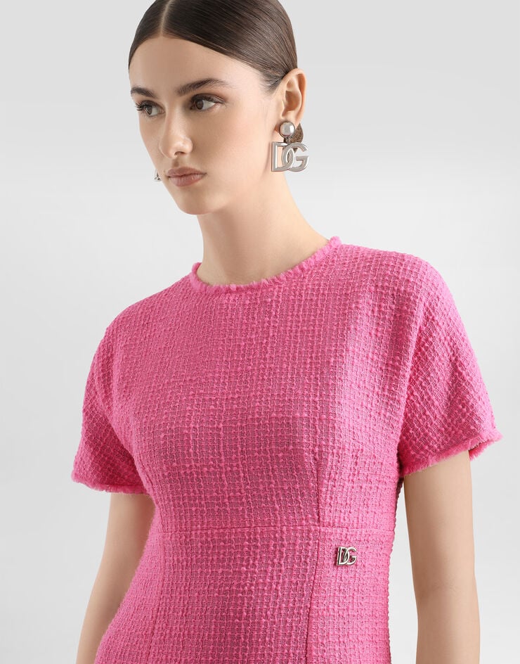 Dolce & Gabbana Robe midi en tweed Rachel à logo DG Rose F6ARVTFMMHN
