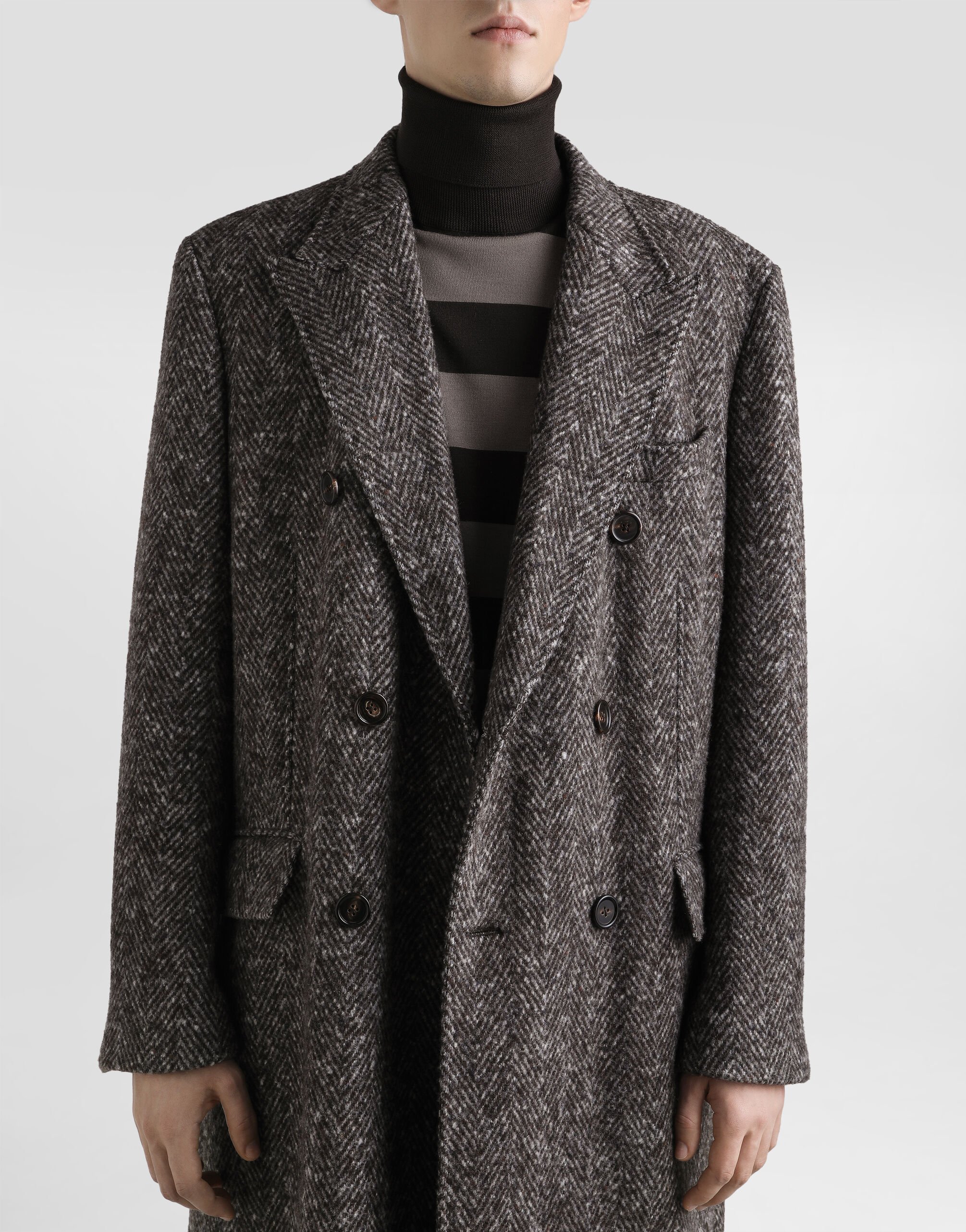 Double-breasted herringbone coat in Multicolor for Men