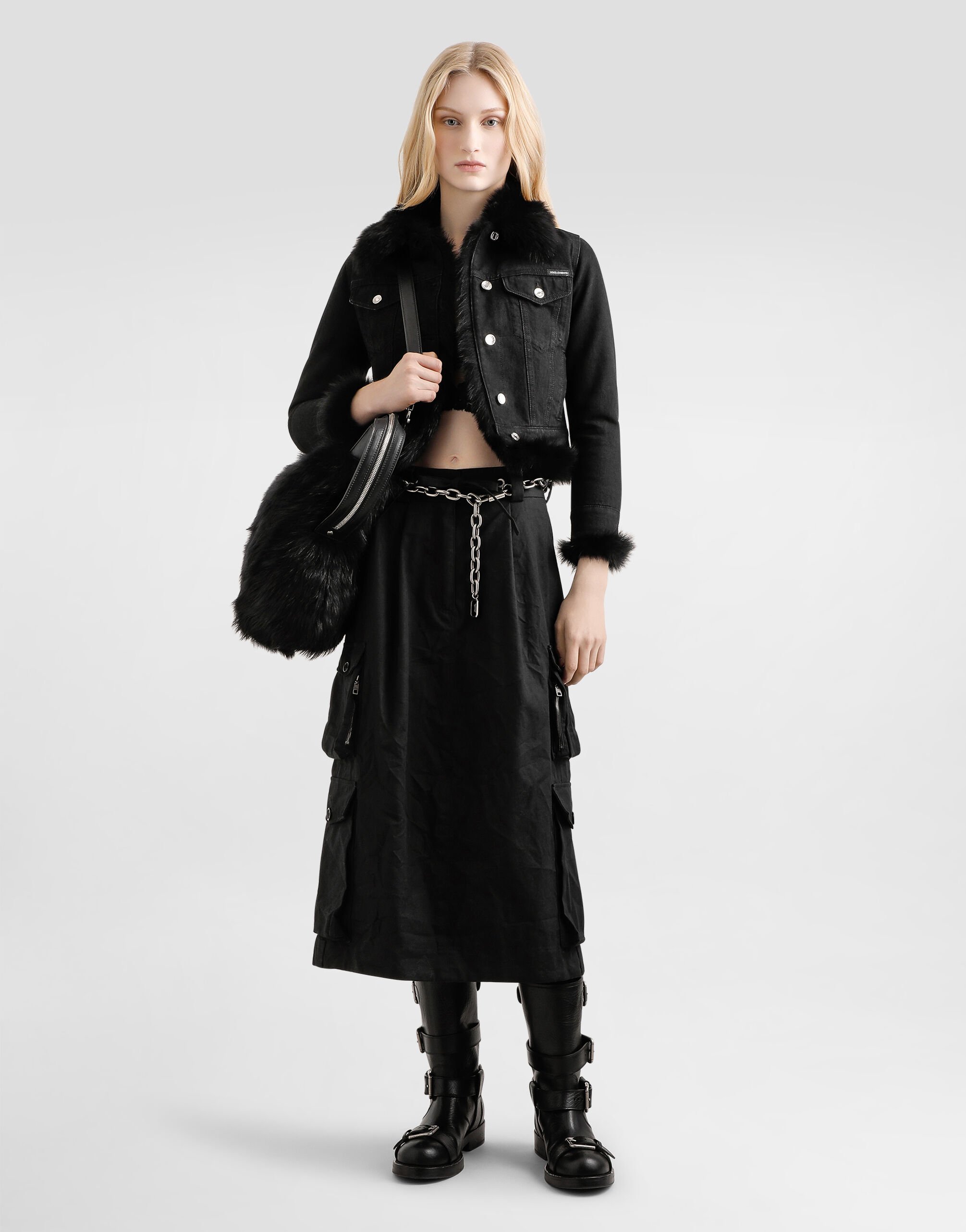 Denim jacket lined with fur in Multicolor for Women