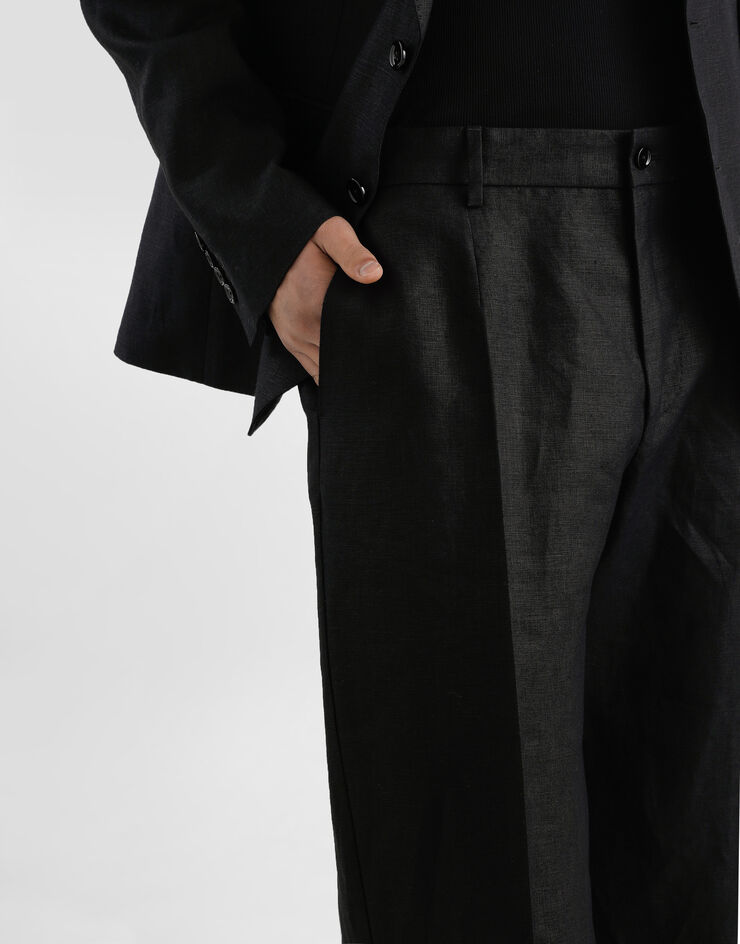 Dolce & Gabbana Hose mit Aufschlag aus Leinenstoff Schwarz GP11XTFU4MC