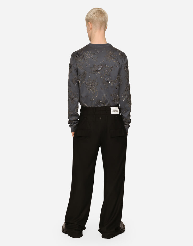 Dolce & Gabbana Pantalone lana stretch con doppia cintura Nero GV6UATGG616