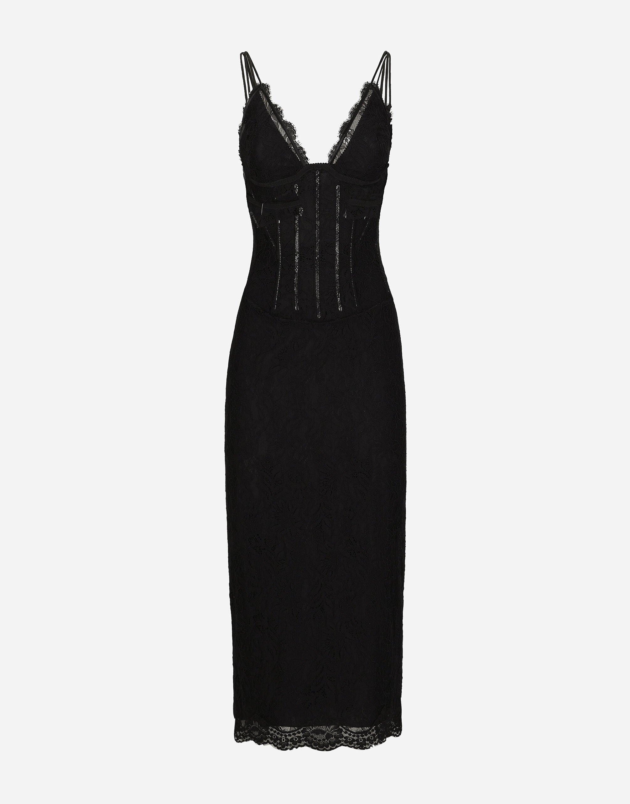 Dolce & Gabbana Vestido longuette tipo combinación de encaje: Negro VG4467VP187