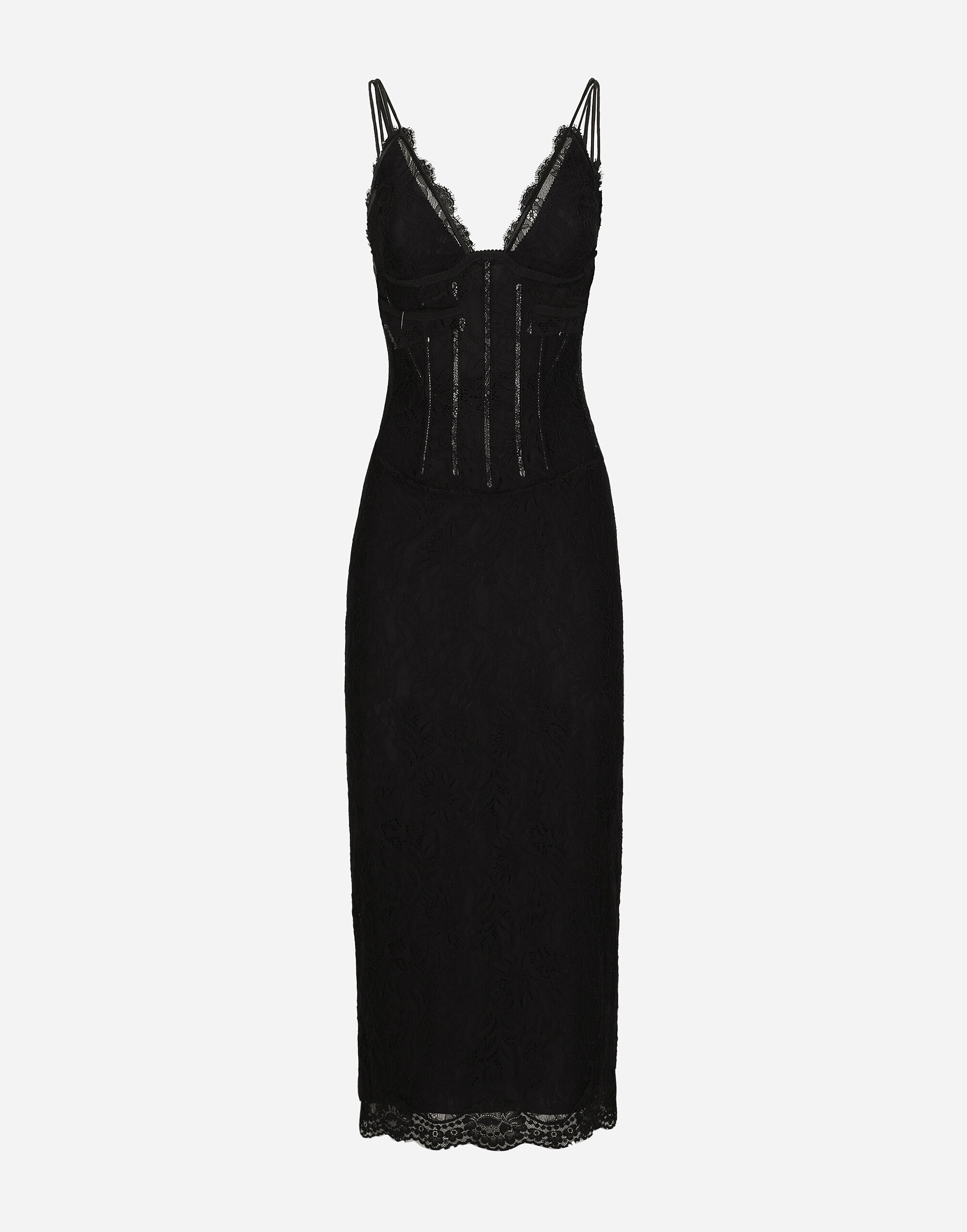 Dolce & Gabbana Lace calf-length slip dress: Black F6H0ZTFLRE1