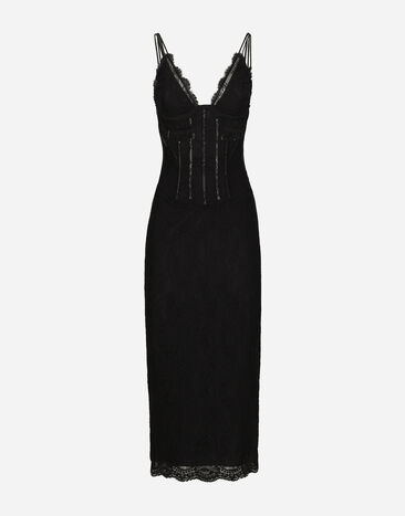 Dolce & Gabbana Longuette-Kleid im Slip-Dress-Stil aus Spitze: Black F6JFFTMLRAB