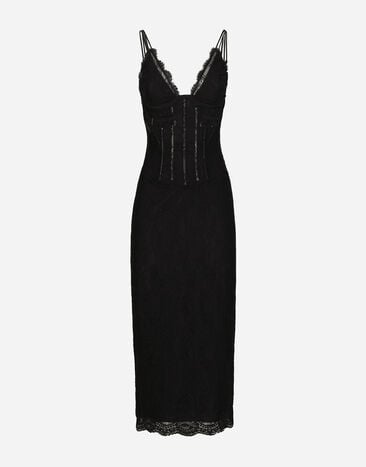 Dolce & Gabbana Longuette-Kleid im Slip-Dress-Stil aus Spitze: Rosa FXT04TJBSHX