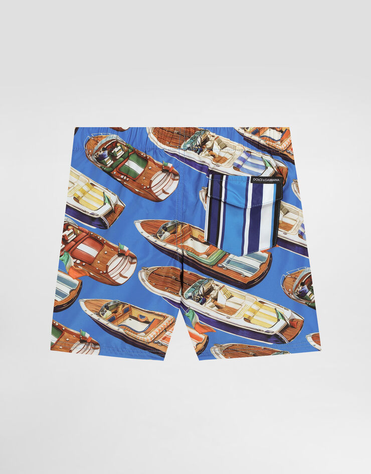 Dolce & Gabbana Stripes and motorboat-print medium nylon swim shorts Multicolor L1J818ON0EF