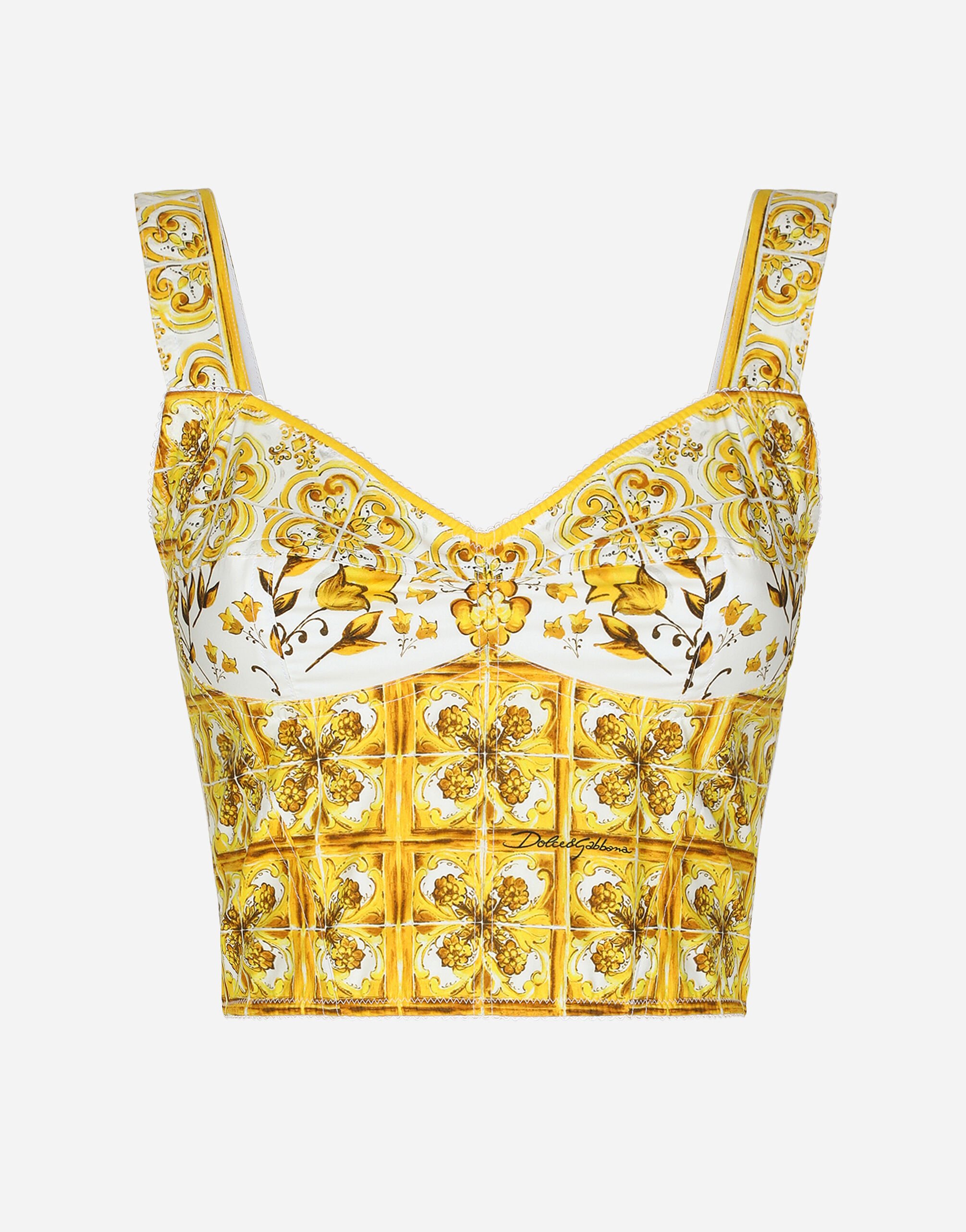 Dolce & Gabbana Bustier-Top aus Baumwolle Majolika-Print Gelb BB6003AW050