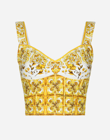 Dolce & Gabbana Cotton corset top with majolica print Print F5S65TFI5JK