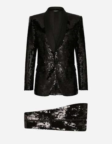 Dolce & Gabbana Abito tuxedo sicilia monopetto in paillettes Argento G2QU6TFLSEP