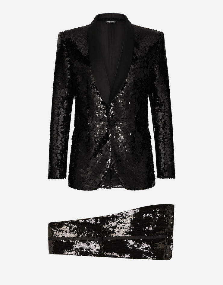 Dolce & Gabbana بدلة توكسيدو بقصة سيسيلي وترتر وصف أزرار مفرد أسود GKOSMTFLSEP