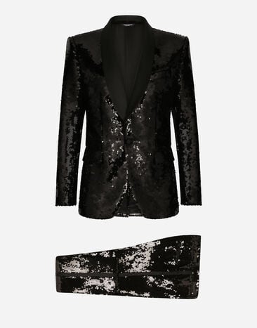 Dolce & Gabbana シングルブレストタキシードスーツ シチリアフィット スパンコール シルバー G2QU6TFLSEP