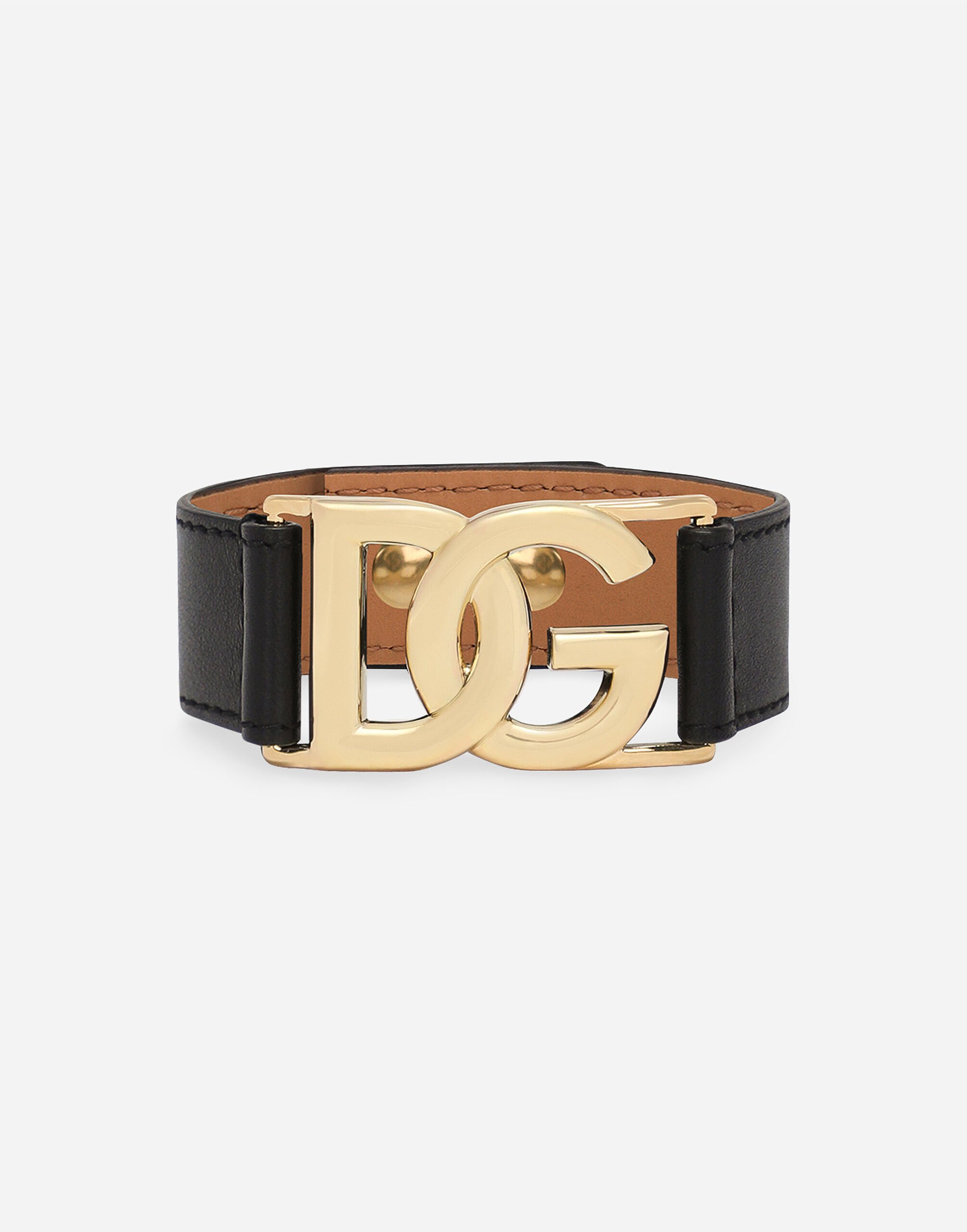Dolce & Gabbana Pulsera en piel de becerro con logotipo DG Plateado WRQ5P1W1111
