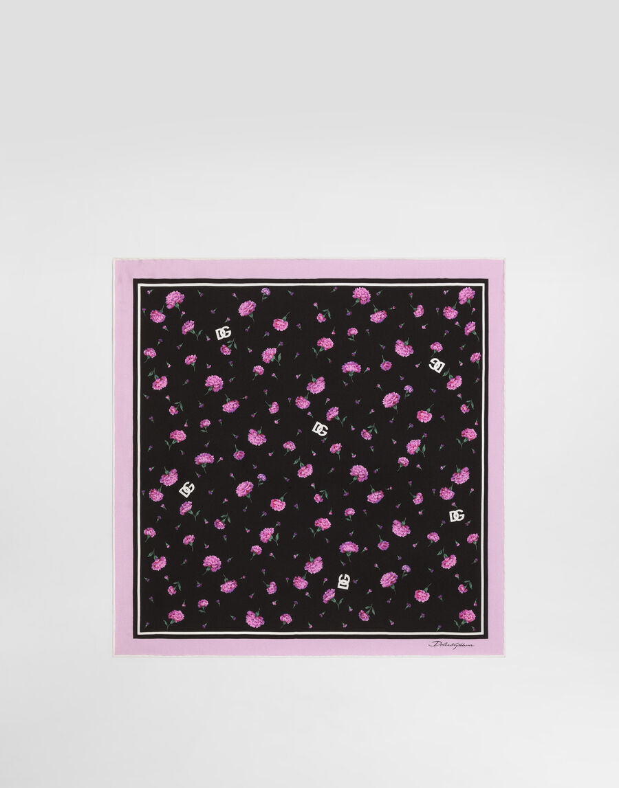 Carnation-print silk twill scarf 50x50