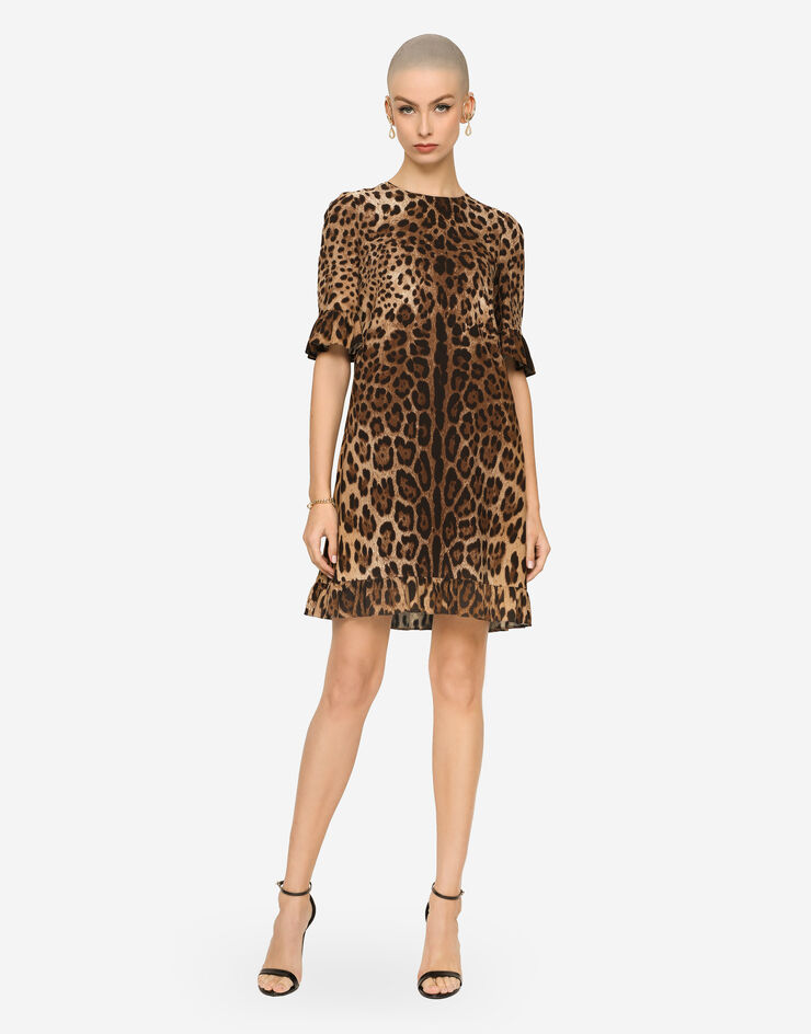 Dolce & Gabbana Vestido corto de cady estampado leopardo Multicolor F6I6XTFSRKI