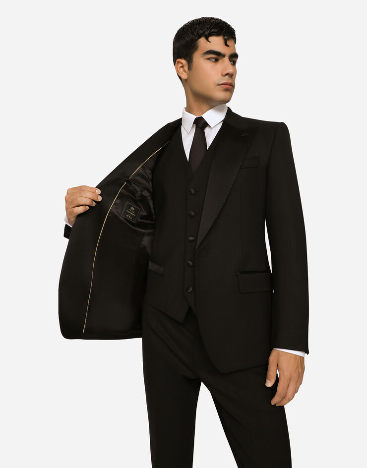 Dolce & Gabbana Three-piece Sicilia-fit suit in stretch wool Black GKPUMTFUBE7