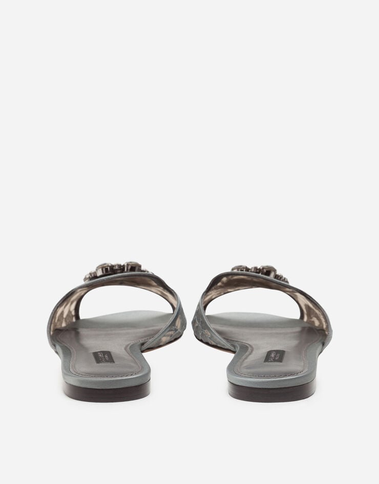 Dolce & Gabbana Slippers in pizzo con cristalli Grigio Scuro CQ0023AL198