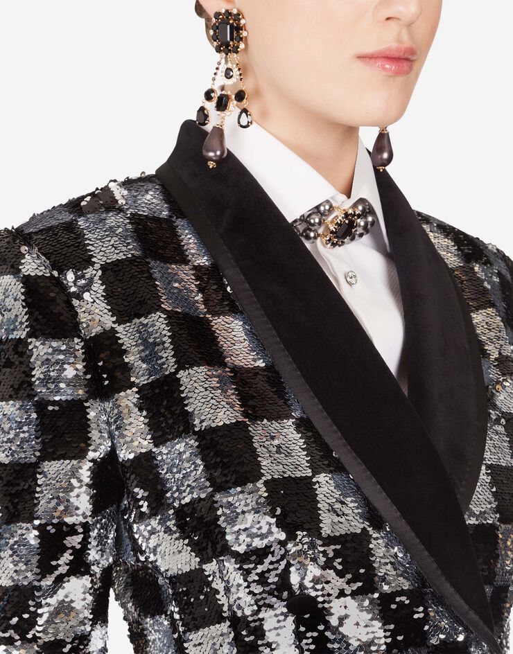 Dolce & Gabbana SEQUINED DOUBLE-BREASTED JACKET WITH DAMIER DESIGN MULTICOLORE F29CVTHLMZN