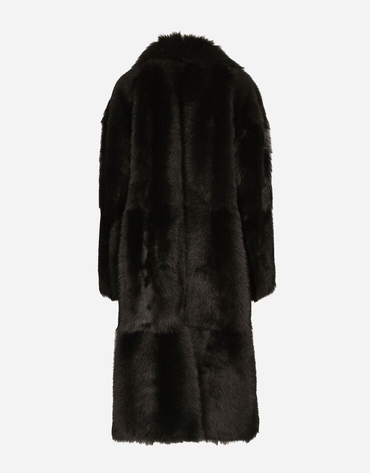 Dolce & Gabbana Einreihiger Mantel aus Schaffell Schwarz F0W2DFFUP9B