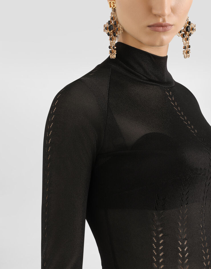 Dolce & Gabbana Silk mock-turtleneck sweater Black FXW44TJBSLL