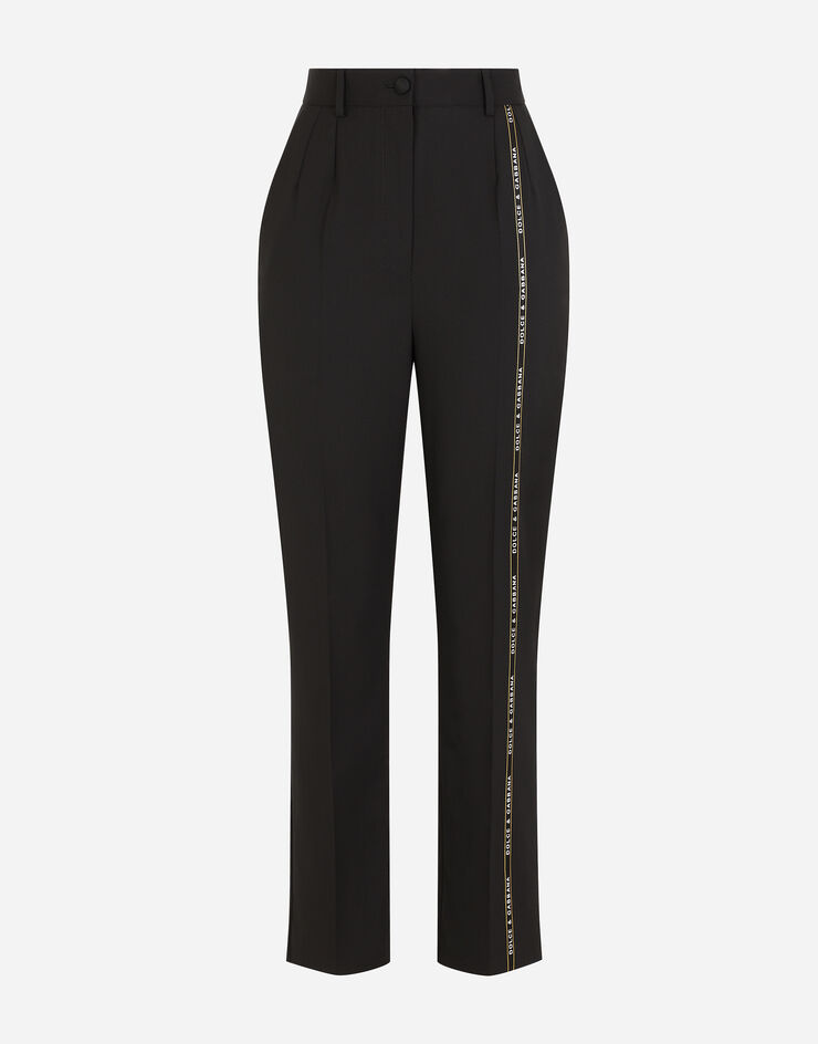 Dolce & Gabbana Pantalon en toile de laine avec liseré à logo Noir FTAM2TFUBEF