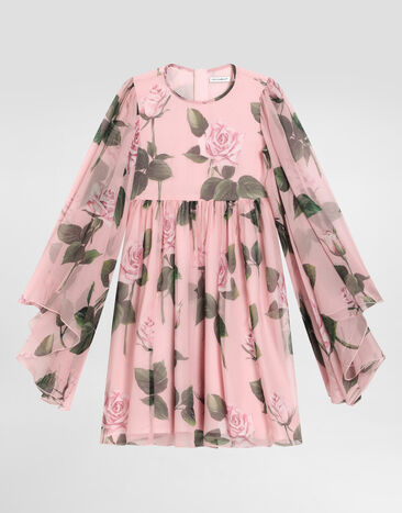 Dolce & Gabbana Chiffon dress with rose print Print L54DE0FI5KS