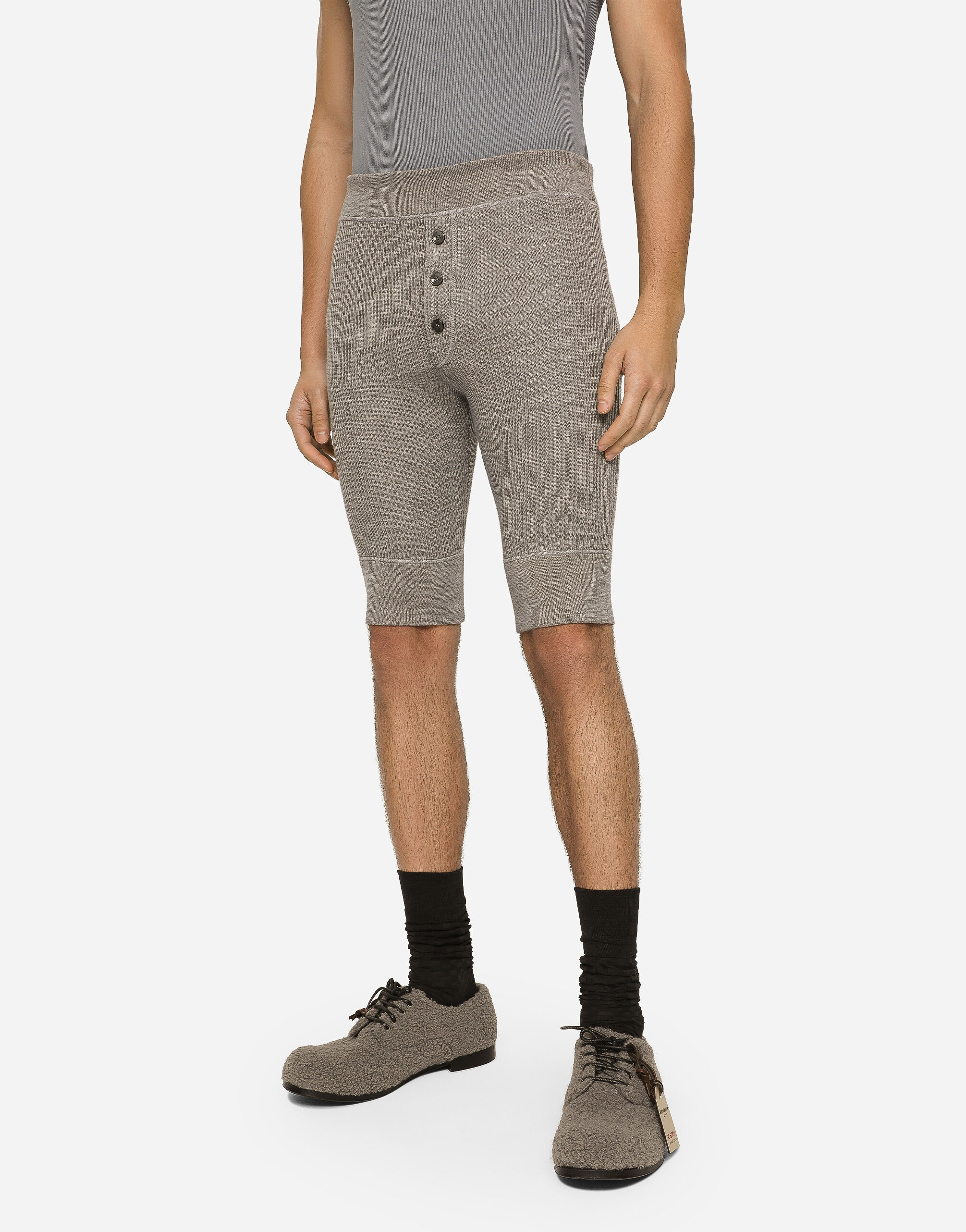 Fine rib wool cycling shorts in Grey for Men Dolce Gabbana