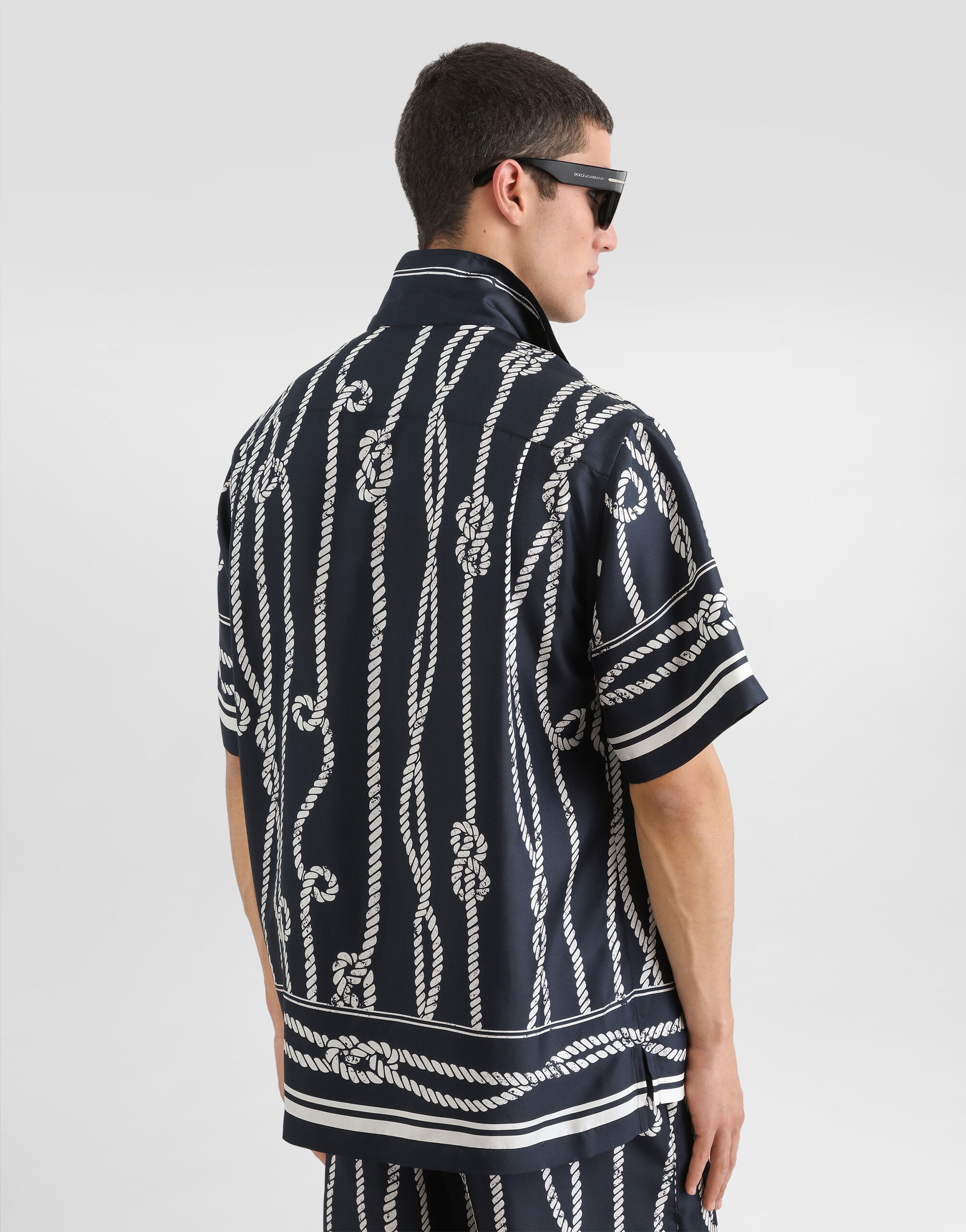 Marina-print silk twill hawaii shirt in Multicolor for Men