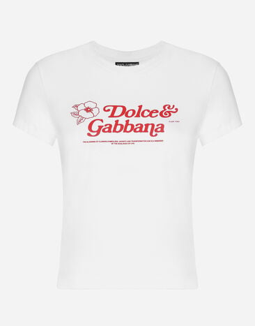 Dolce&Gabbana Jersey T-shirt with Dolce&Gabbana print Gold WNP6C1W1111