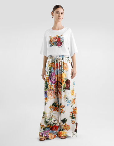 Dolce & Gabbana Flower-print short-sleeved cotton t-shirt White F8U10ZGDC7R