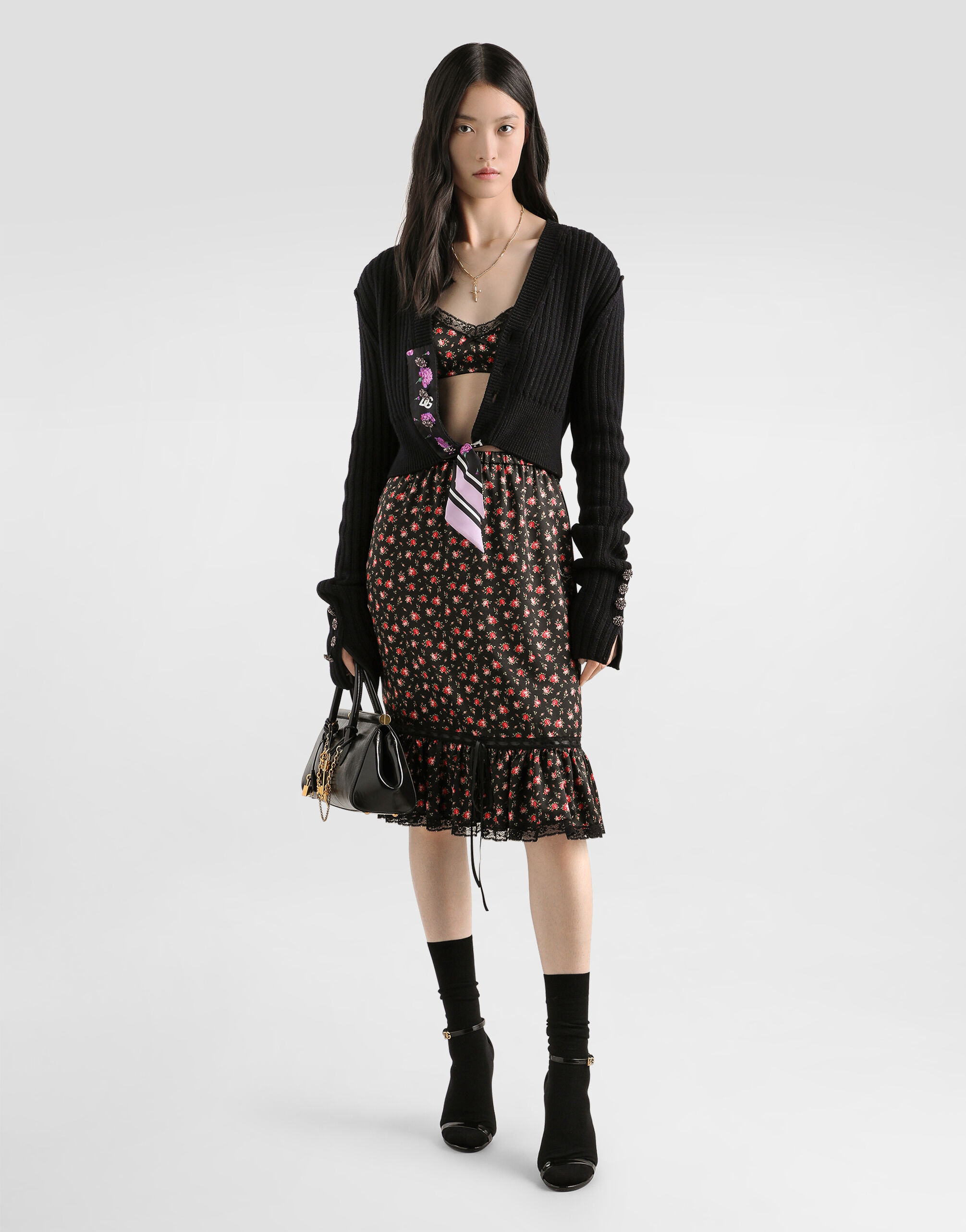 Wool cardigan with offset rib in Black for Women | Dolce&Gabbana®
