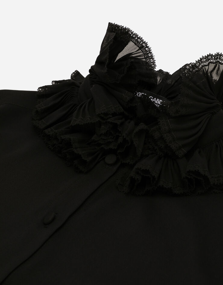 Dolce & Gabbana Georgette shirt with pleated cuffs and collar details Black F5S22TFUAFU