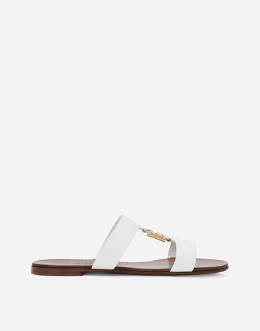 Dolce & Gabbana Pantolette aus Kalbsleder mit DG-Logo Weiss CQ0608AW576
