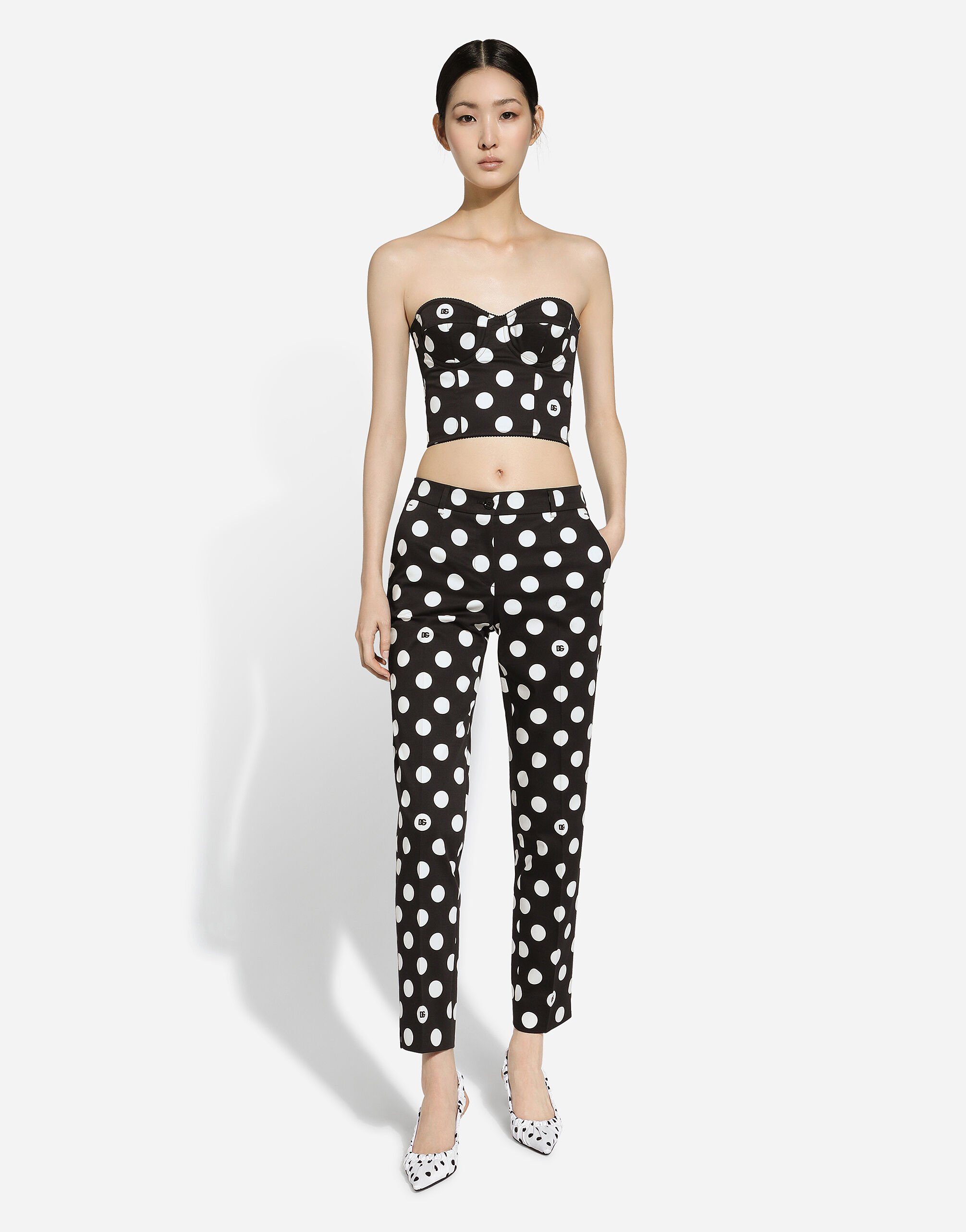 Dolce & Gabbana BLACK POLKA DOT PATTERNED TROUSERS パンツ Cotton pants with polka-dot print in Print for Women