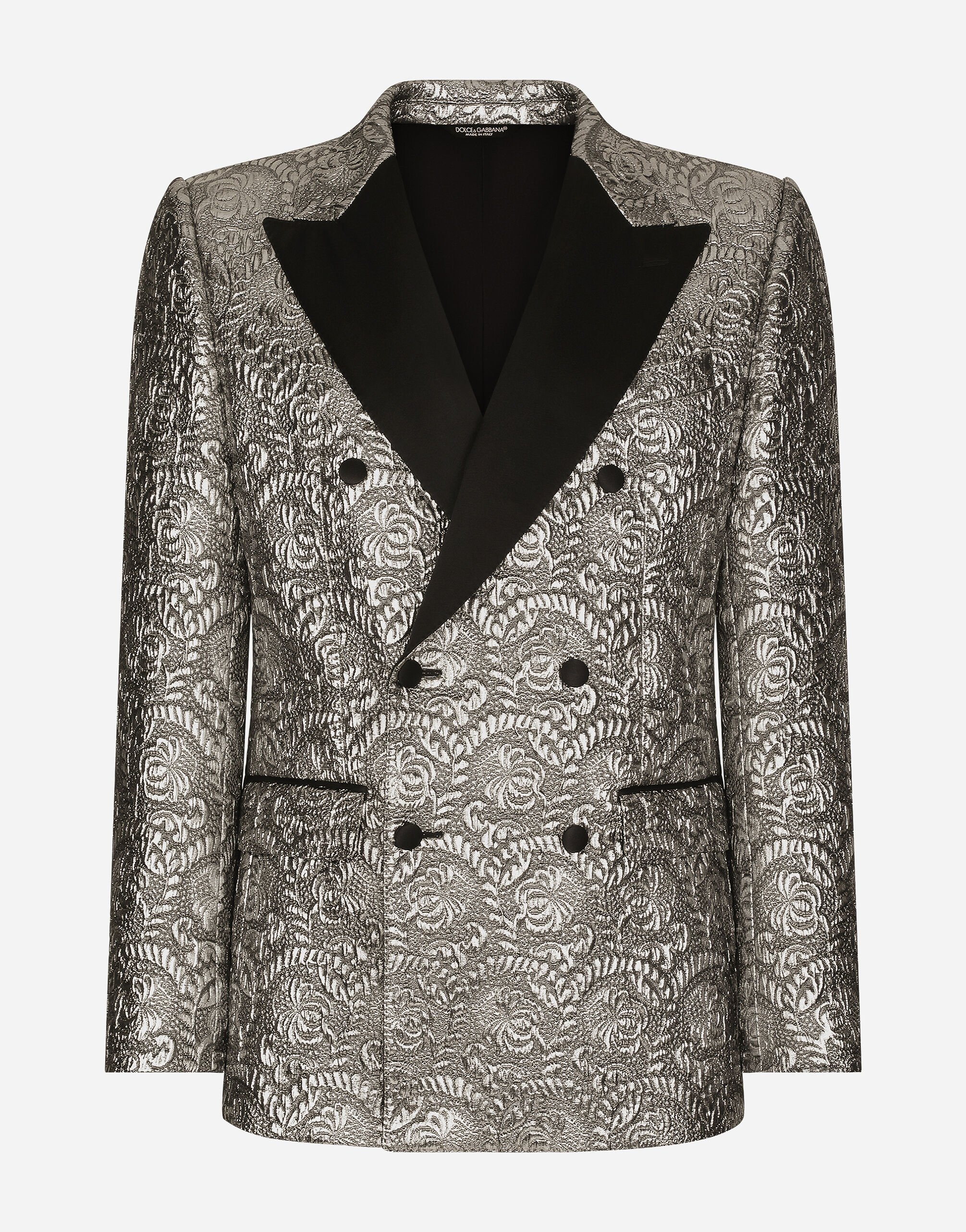 Dolce & Gabbana タキシードジャケット シチリアフィット ダブルブレスト ジャカードラメ シルバー G2QU6TFLSEP