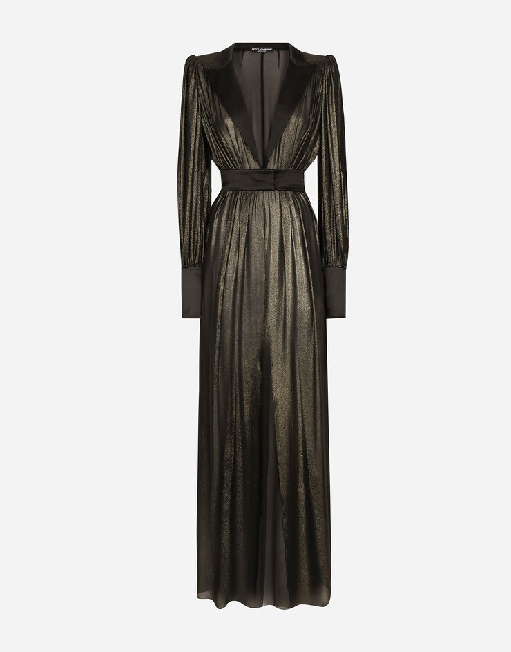 Dolce & Gabbana Long foiled silk georgette tuxedo dress Gold F6JRJTFU1Y1