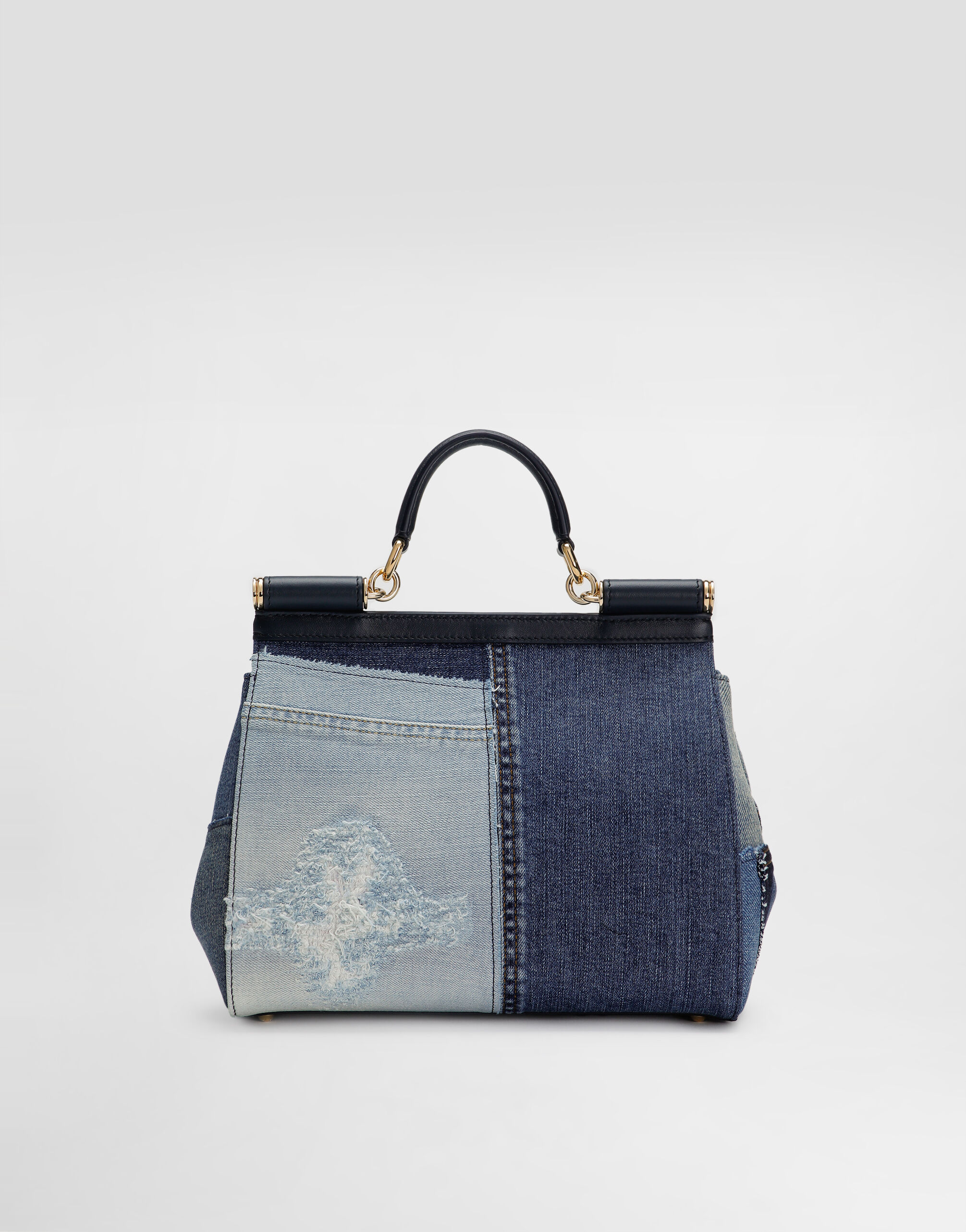 Large Sicily handbag in denim and calfskin in Denim for Women