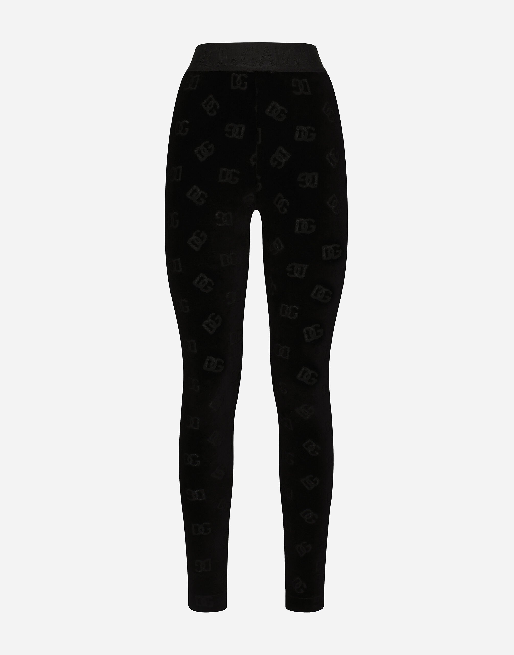 Flocked jersey leggings with all-over DG logo in Black for
