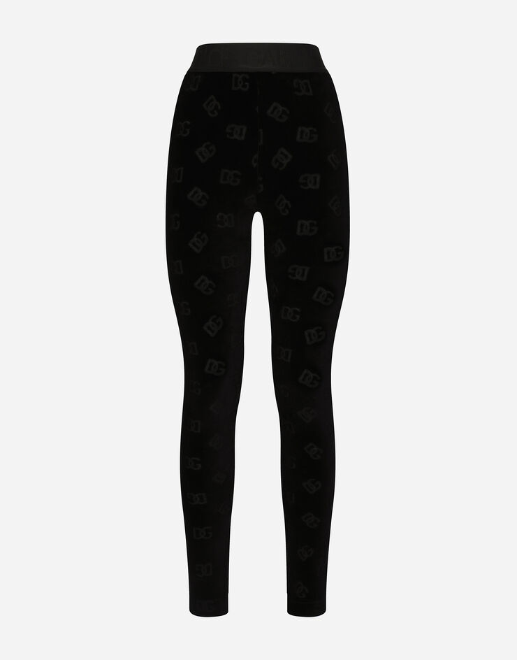 Dolce & Gabbana Leggings aus beflocktem Jersey mit DG-Logo allover Schwarz FTCQKTFJ7DL